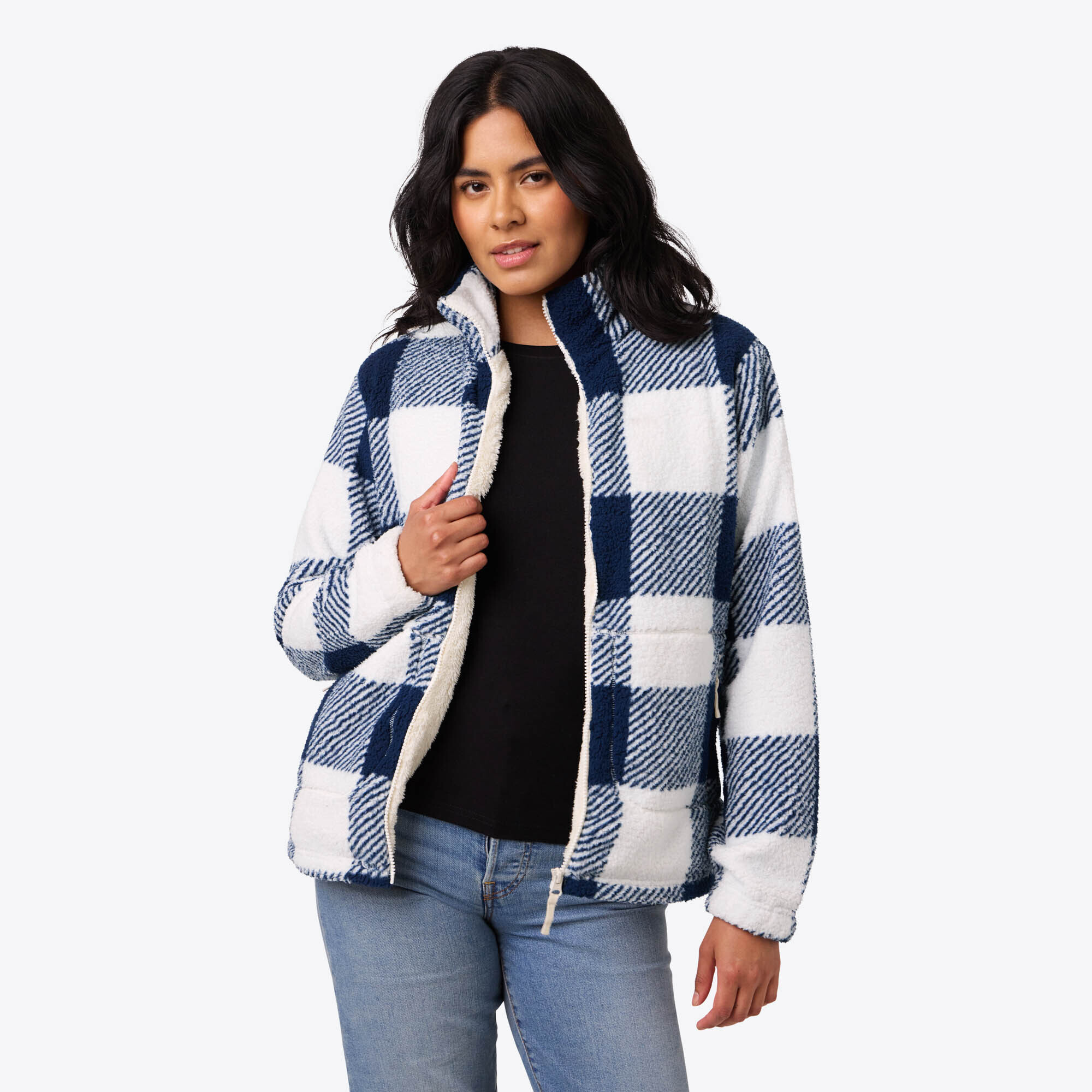 Mobile Warming Upland Sherpa Printed Long Jacket Blue Plaid